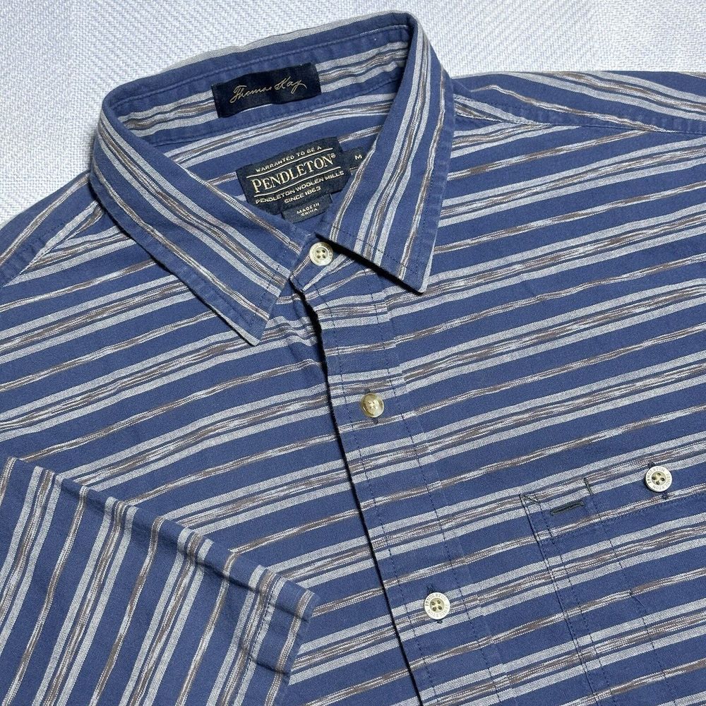 Pendleton Thomas Kay‎ Blue Striped Button Up Pocket Cotton Shirt Men's Medium
